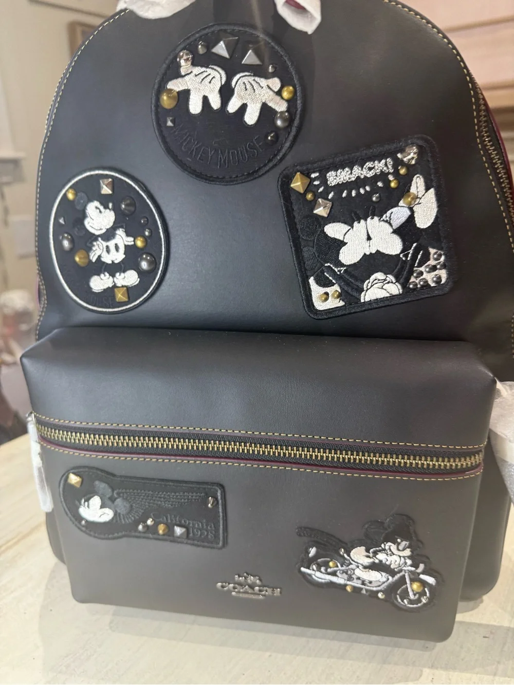 Coach Disney X Retired Black Leather Mickey Mouse Patch Backpack